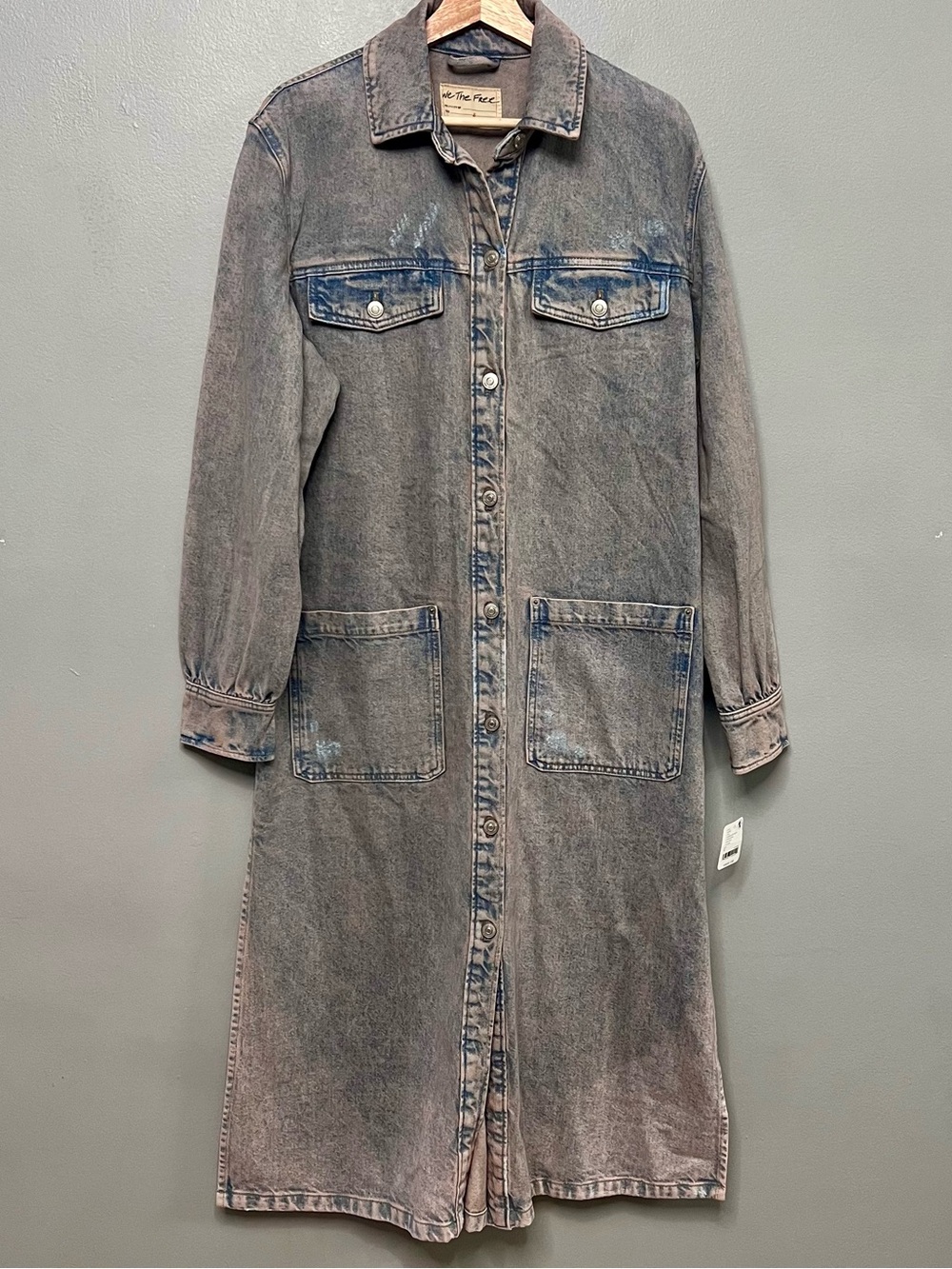 NWT Free People We The Free Acid Wash Denim Maxi Shirt Dress Small Grunge